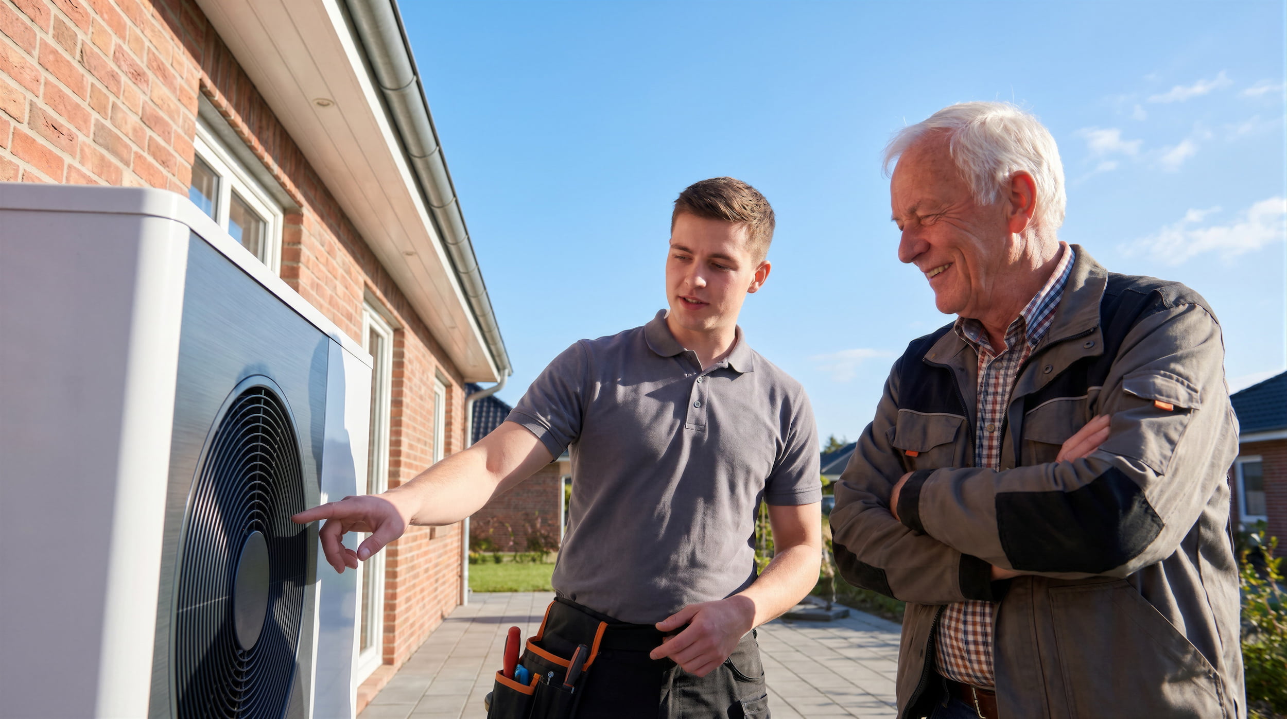 Engineer talking with customer regarding his ASHP
