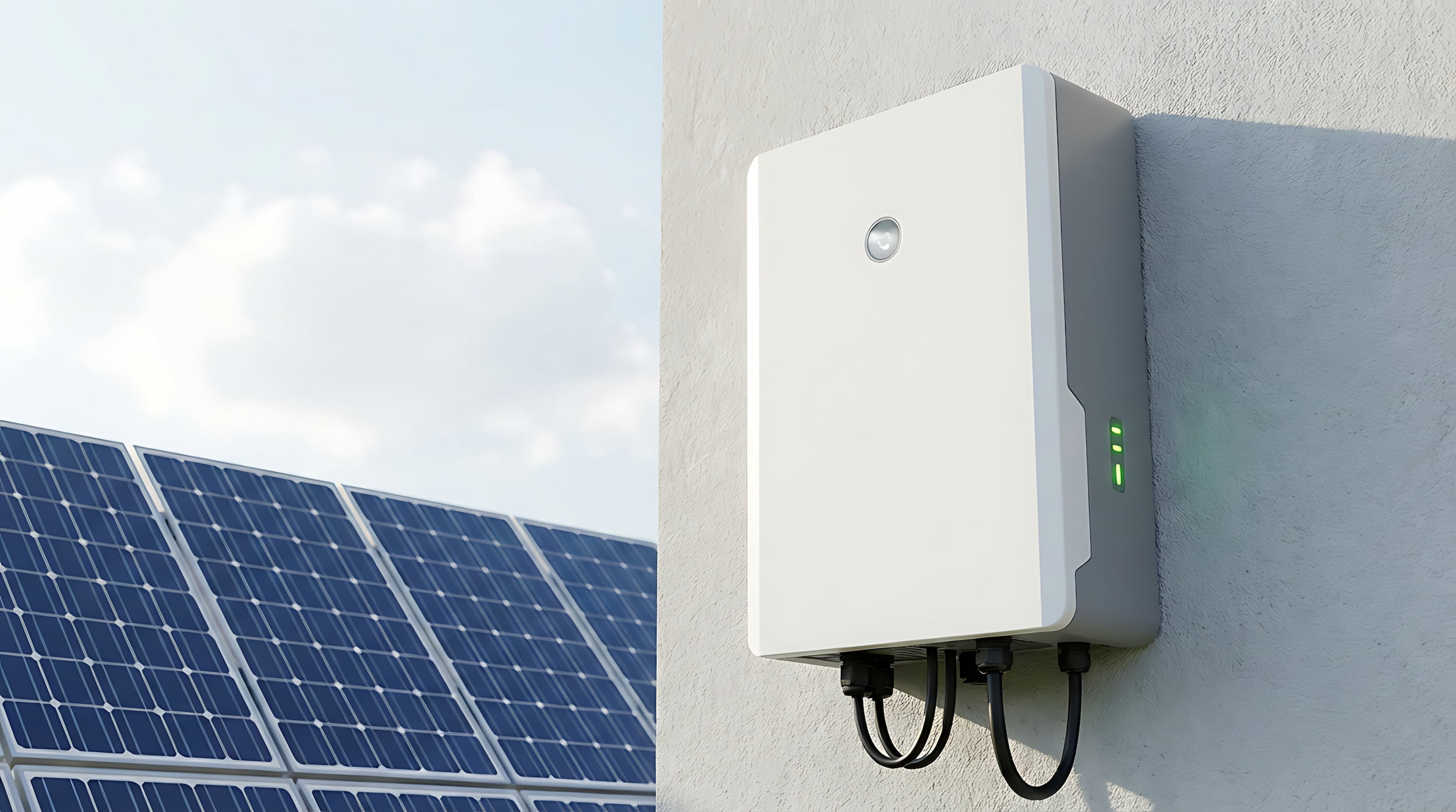 Illustration comparing solar panels and home battery storage
